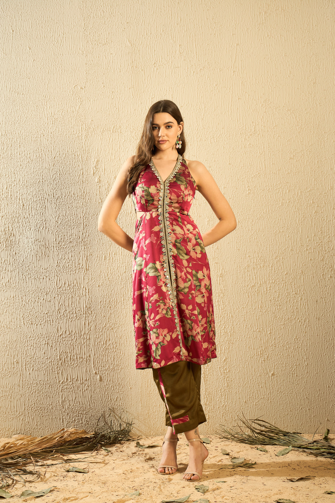 Elegant Kurta Set with Patchwork Detail