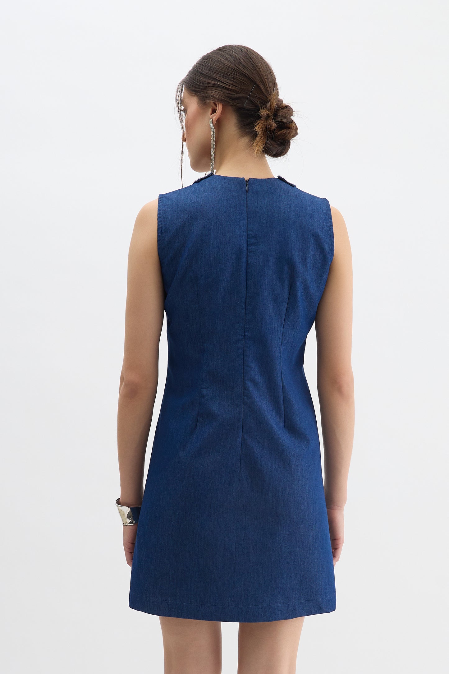 Midnight Blue Dress with Crystal Bow Cut-Out