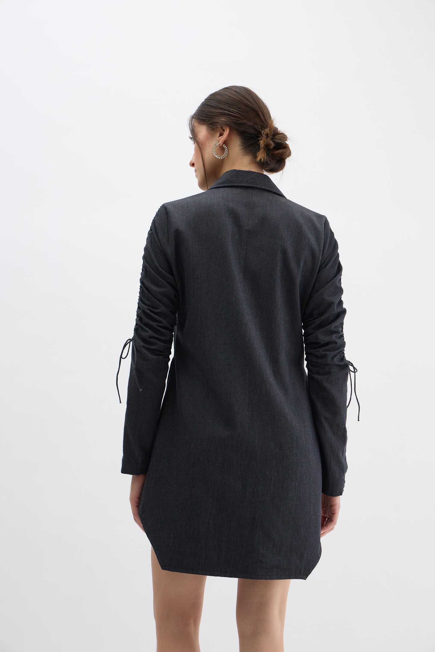 Midnight Bloom Embellished Denim Shirt Dress