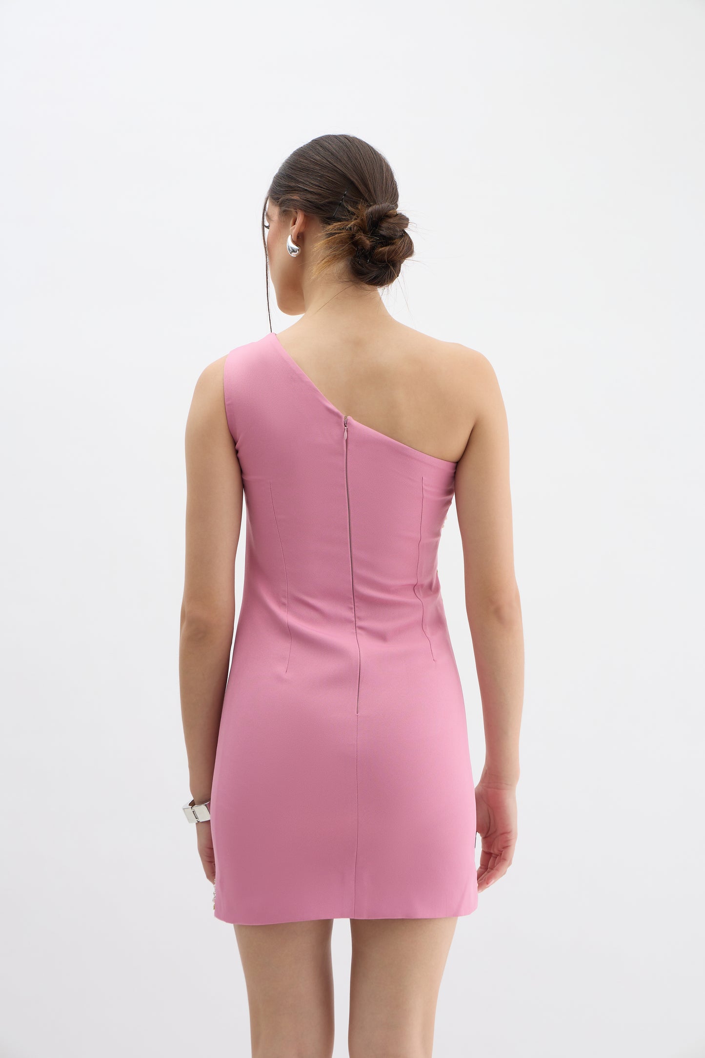 Sunset Bloom One-Shoulder Embellished Mini Dress