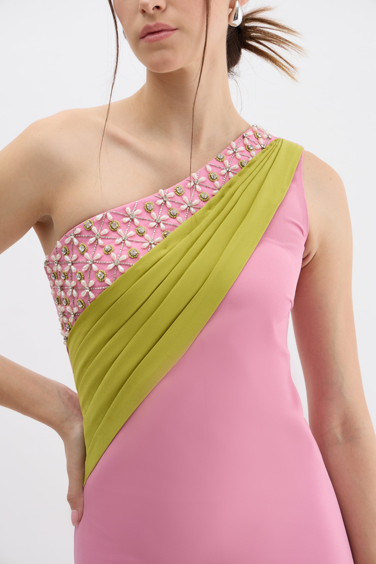 Sunset Bloom One-Shoulder Embellished Mini Dress