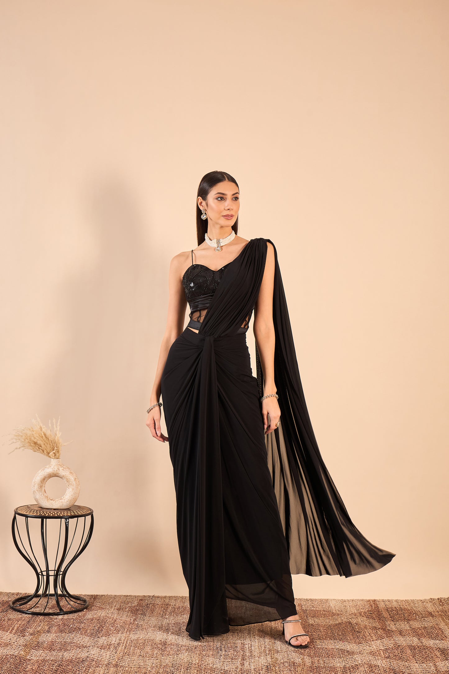 Designer Drape stitched Saree in Lycra and Net Corset