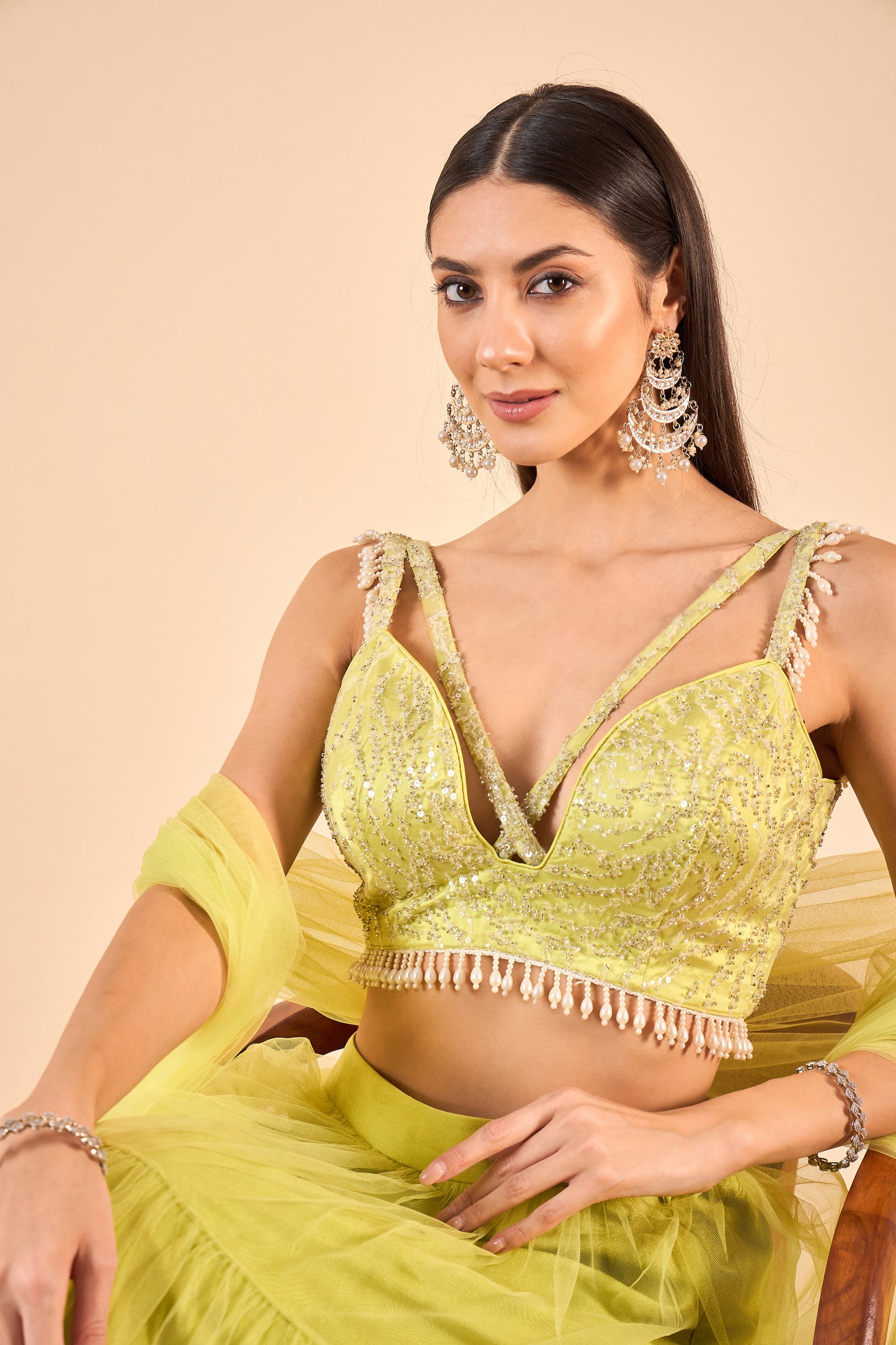 Ruffled Net Lehenga with Embroidery