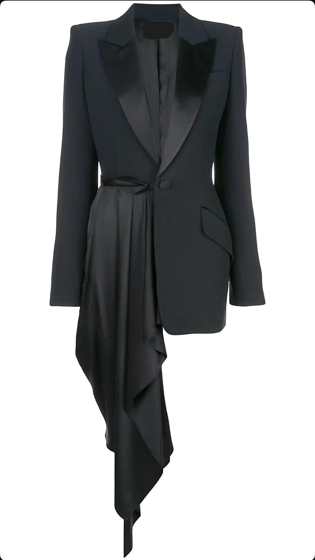 Plain Black Blazer Dress with a Long Side Drape