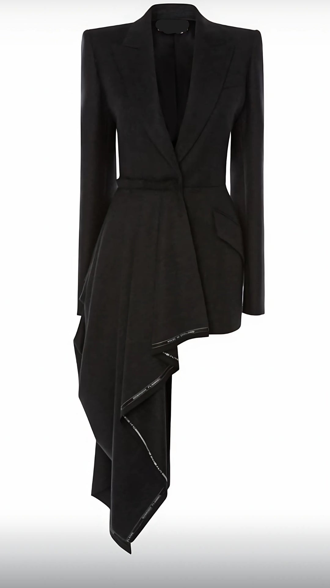 Plain Black Coat Dress with One-Side Long Drape and Silver Lining