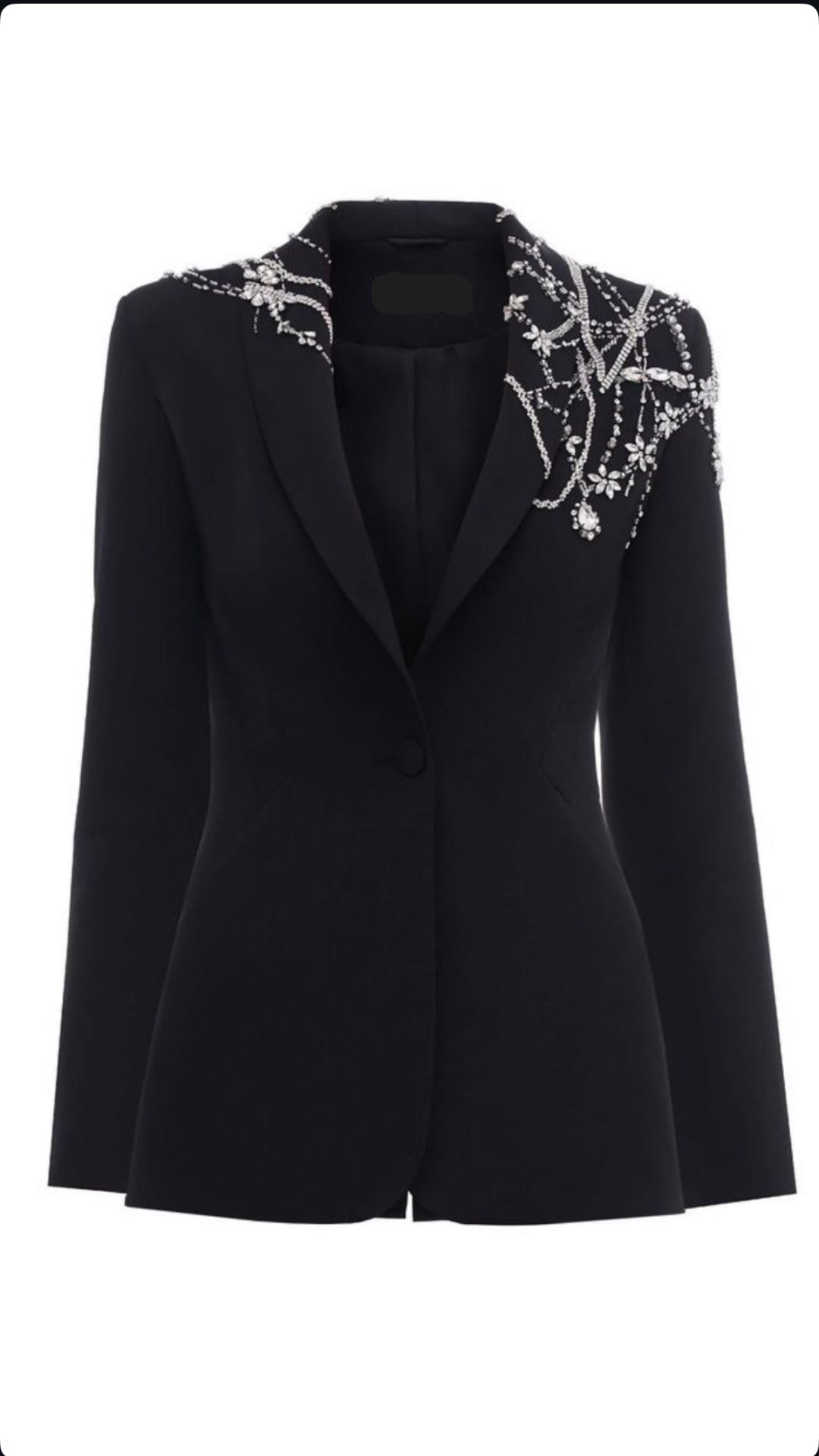 Plain Black Coat with Asymmetric Stonework