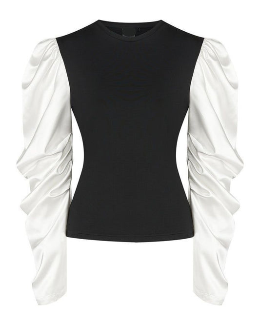 Black Top with White Ruffled Full Sleeves