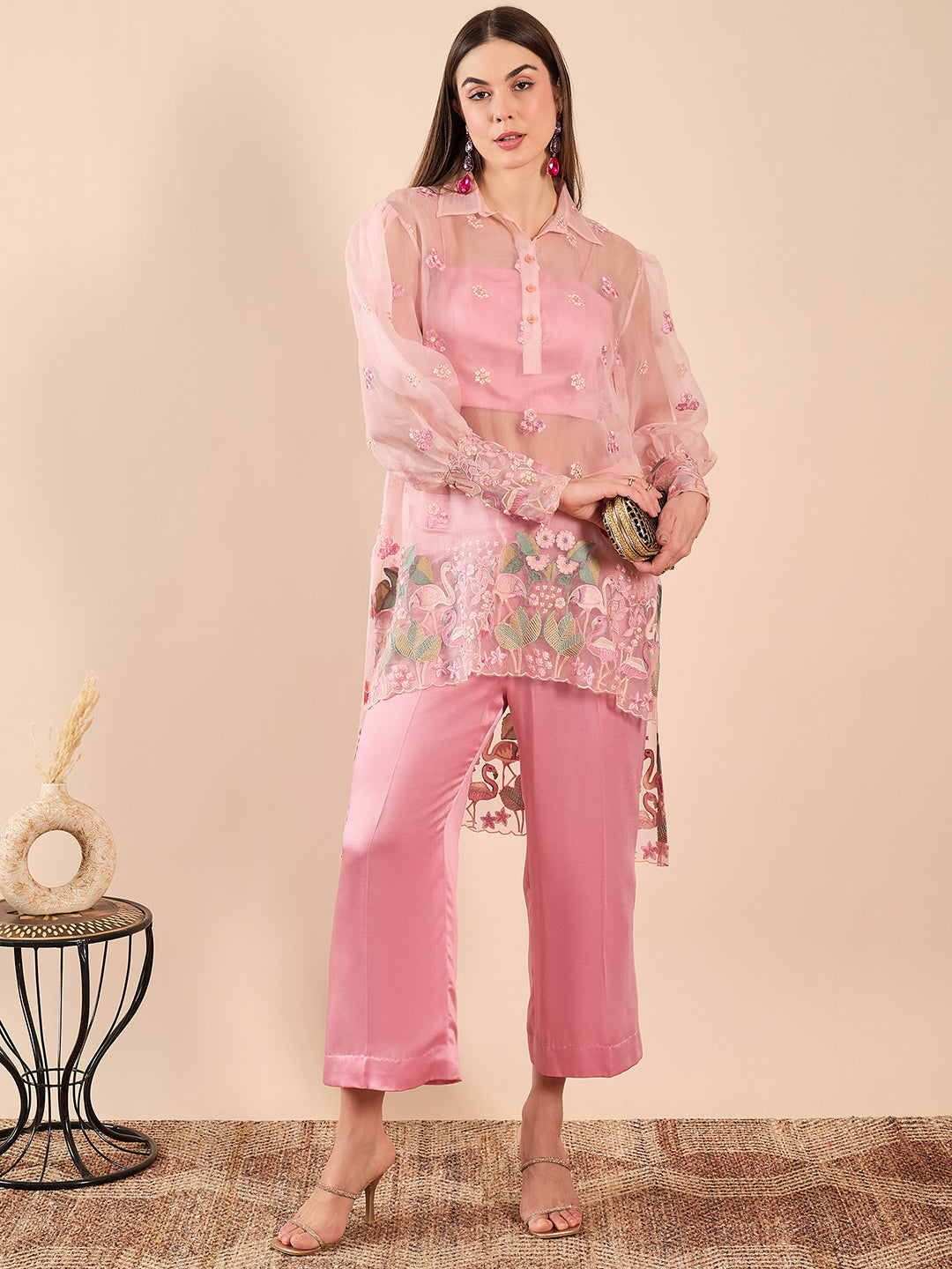 High Low Kurta with Bustier and Pants