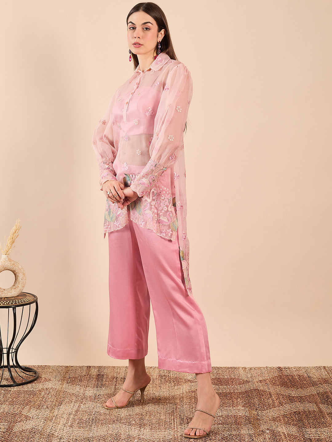 High Low Kurta with Bustier and Pants