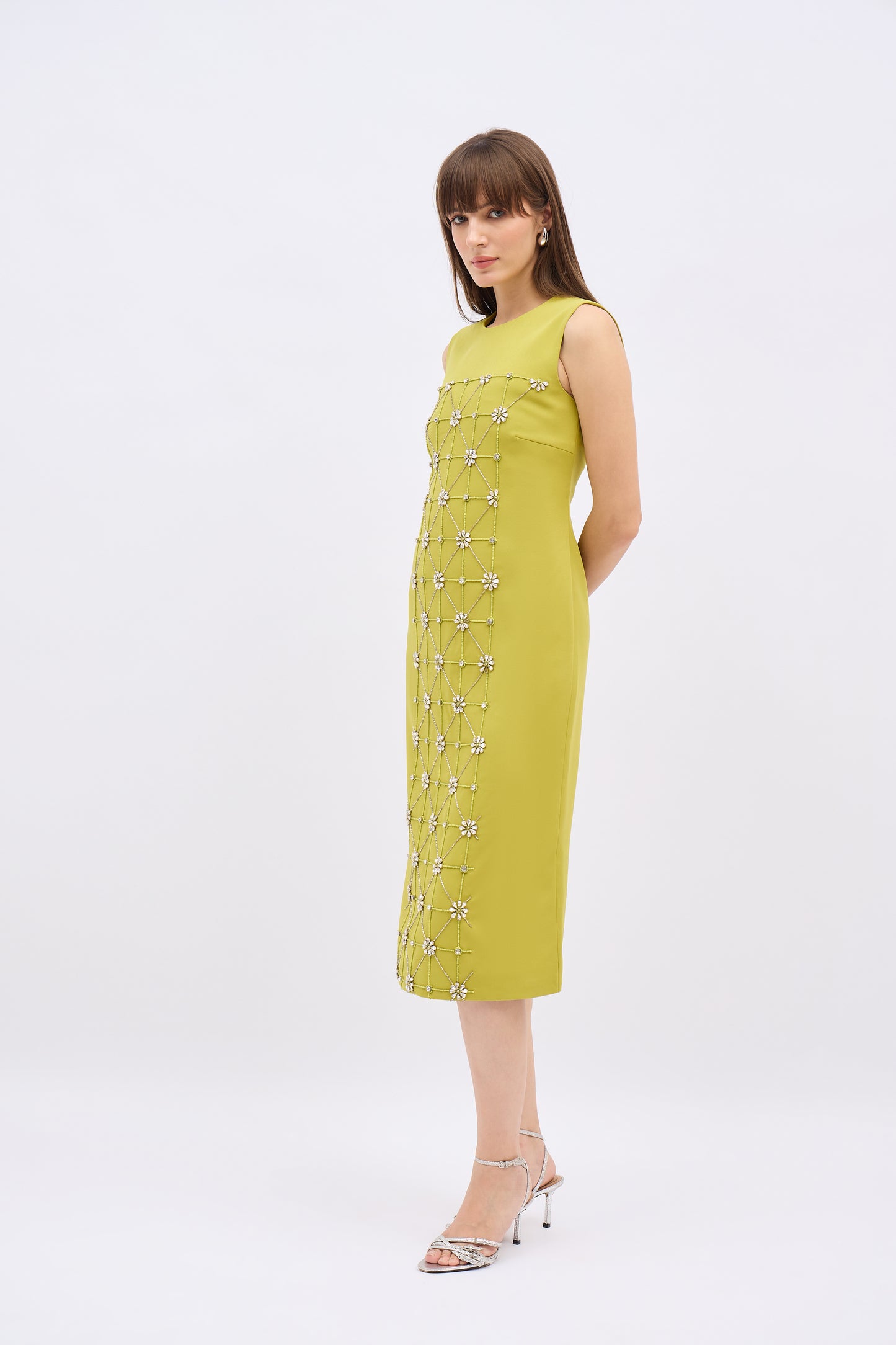 Olive Gleam Embellished Column Dress