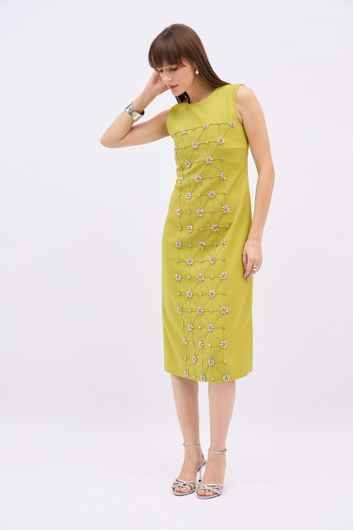 Olive Gleam Embellished Column Dress