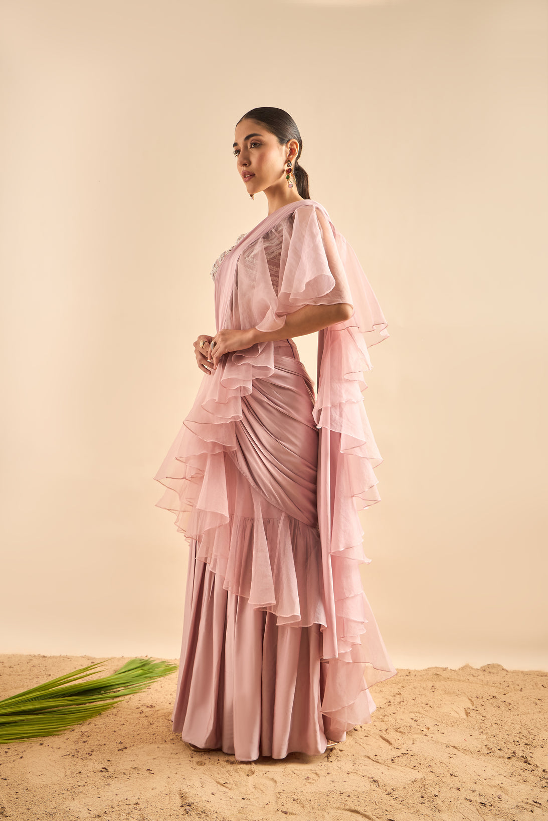 Exquisite Drape Saree with Ruffles and Embellished Bustier