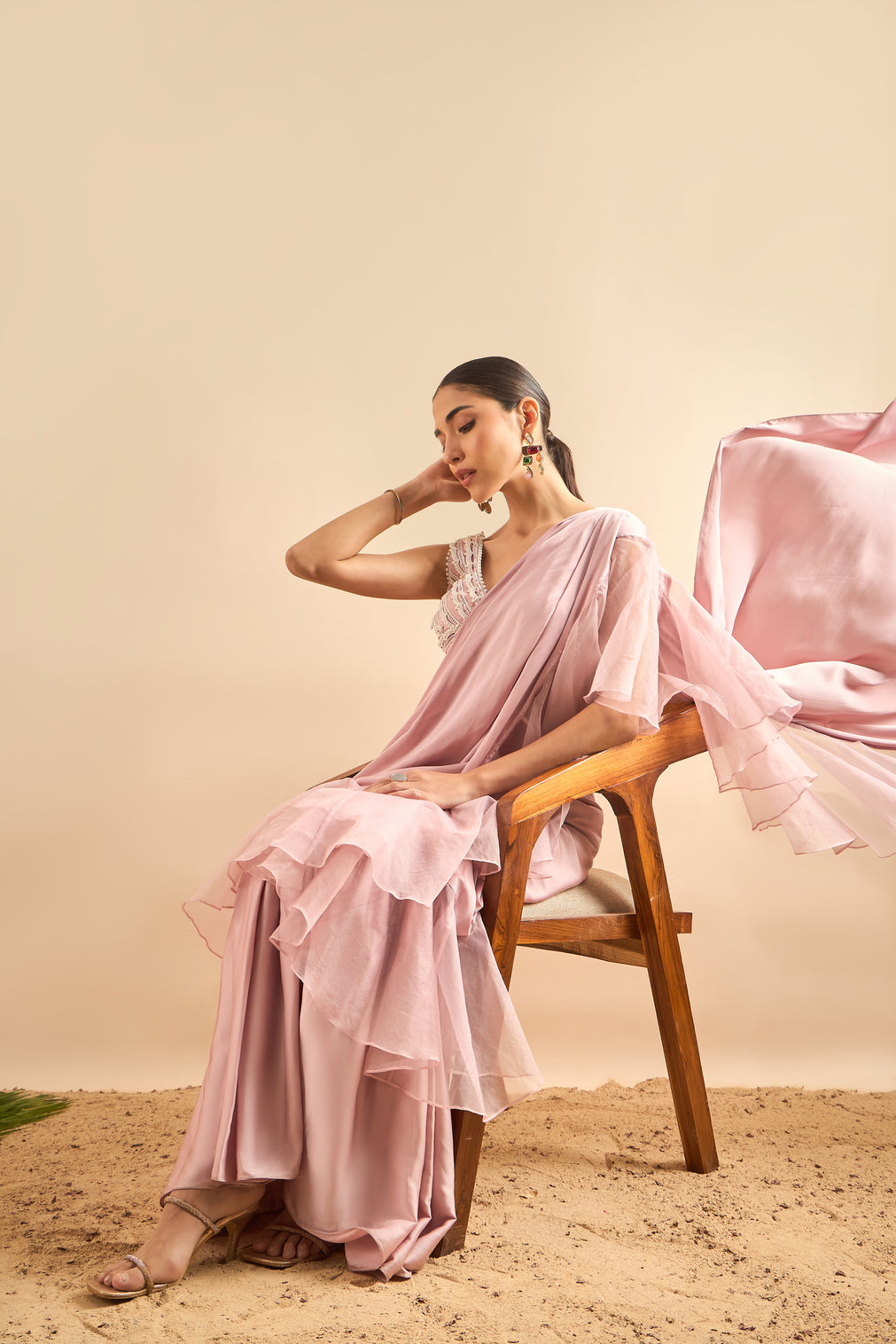 Exquisite Drape Saree with Ruffles and Embellished Bustier
