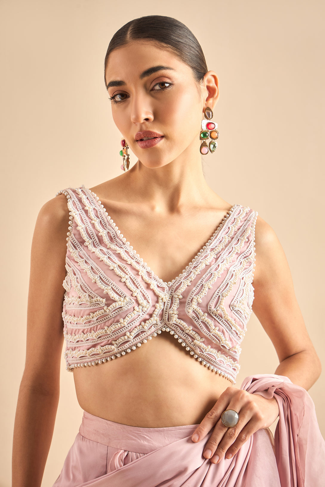 Exquisite Drape Saree with Ruffles and Embellished Bustier