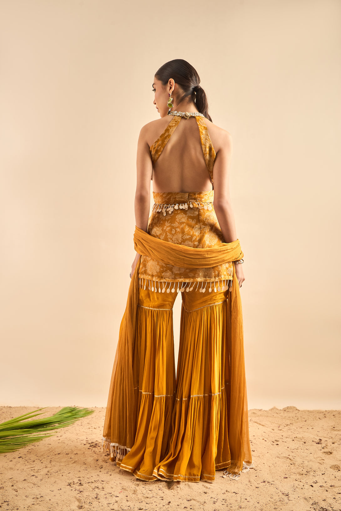 Chic Sharara Set with Halter Neck Kurta and Belted Waist