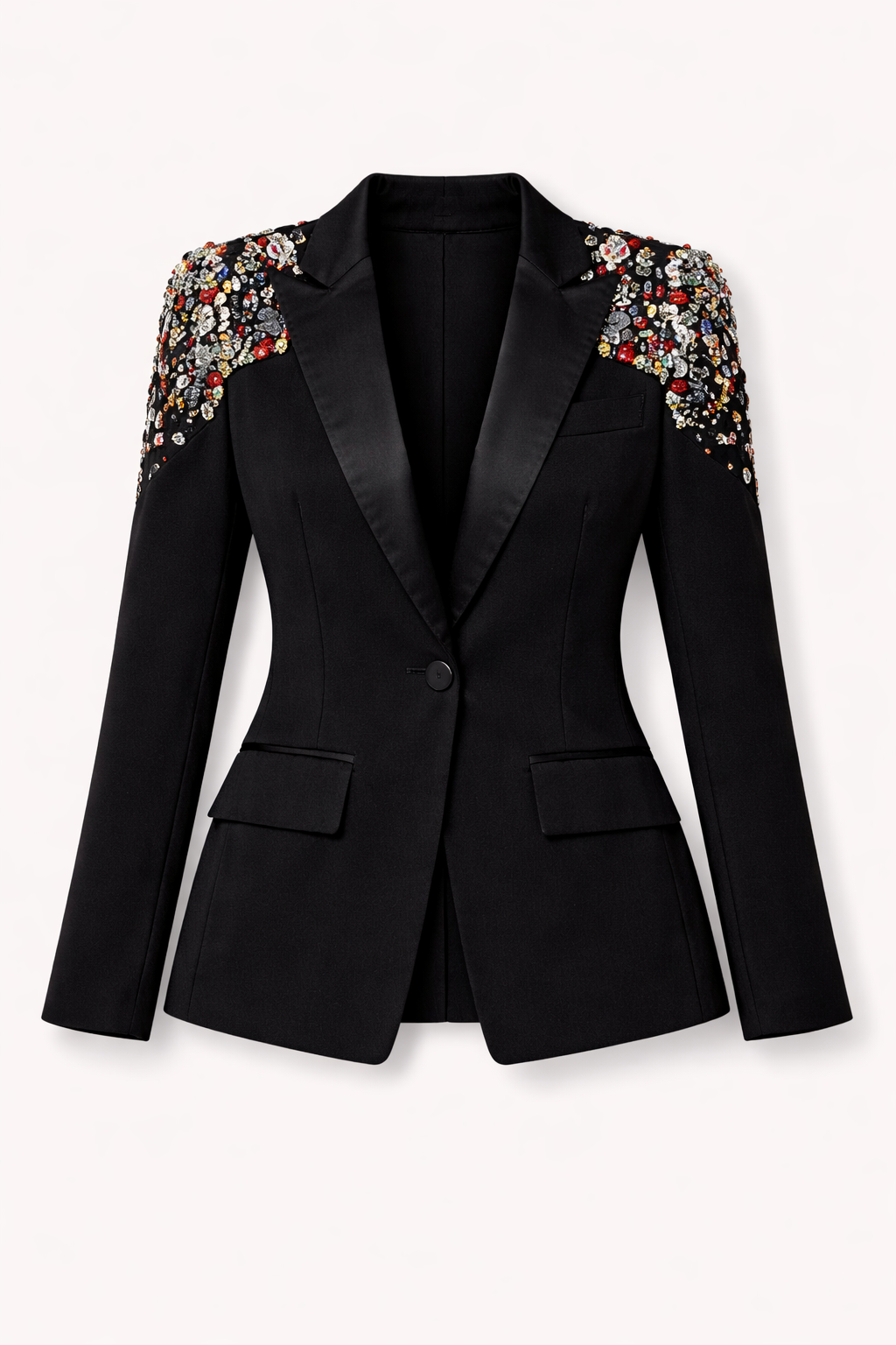 Black Plain Blazer Co-Ord Set with Pants and Stonework - NZC28
