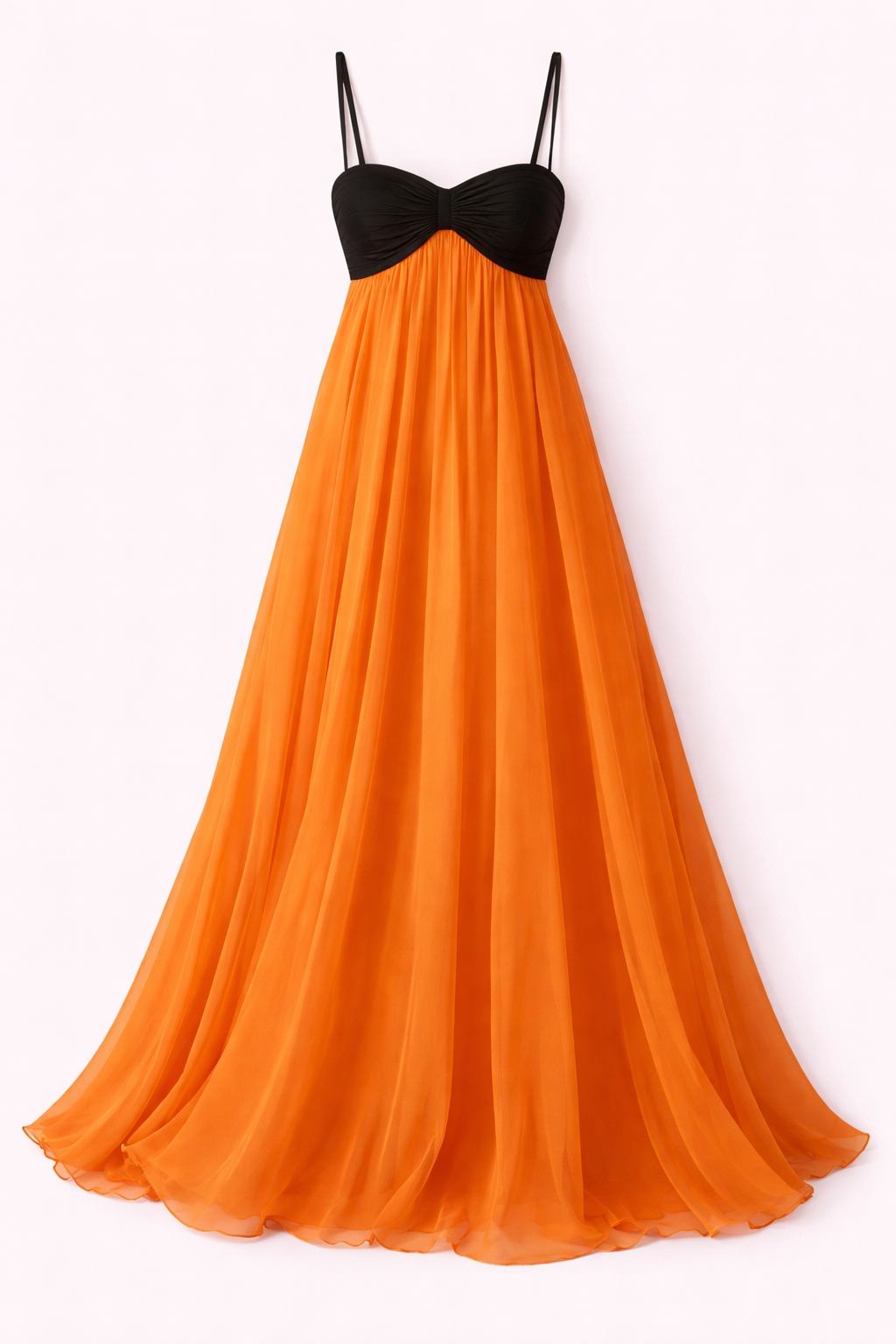 Vibrant Apricot Pleated Georgette Gown