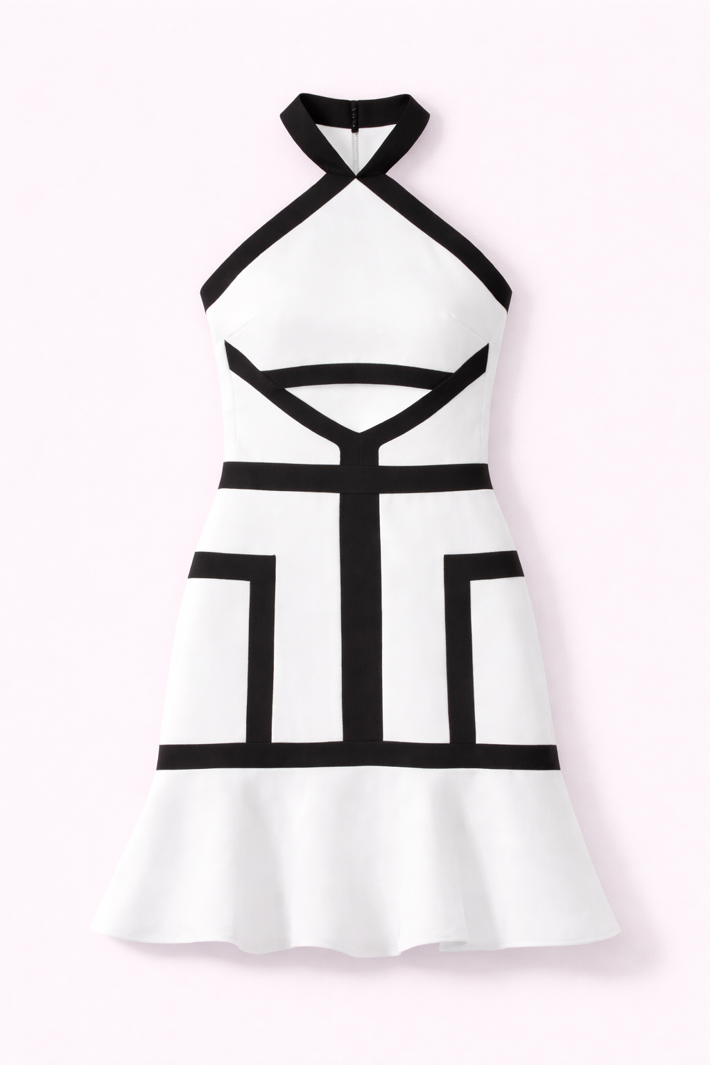 Geometric Contrast Cutout Flare Dress - NZD05