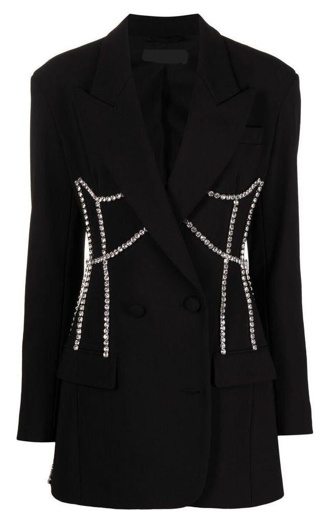 Black Collared Coat Dress with Stonework Detailing