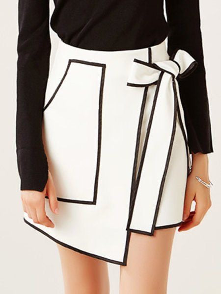 Monochrome Edge Asymmetrical Bow Wrap Skirt