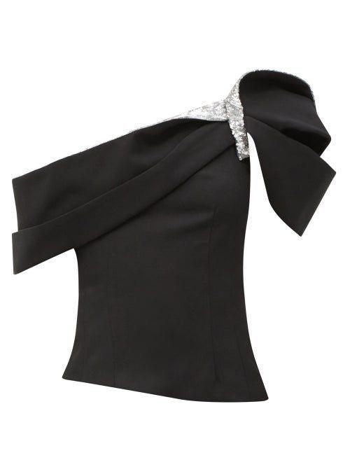 Black One-Shoulder Draped Bow Top