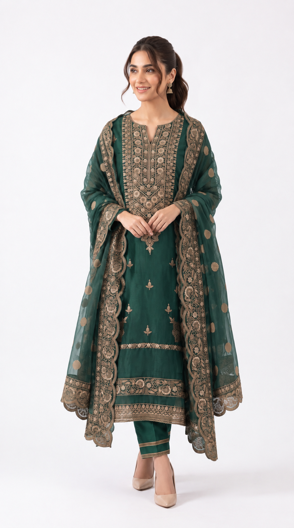 Emerald Green Embroidered Suit Set