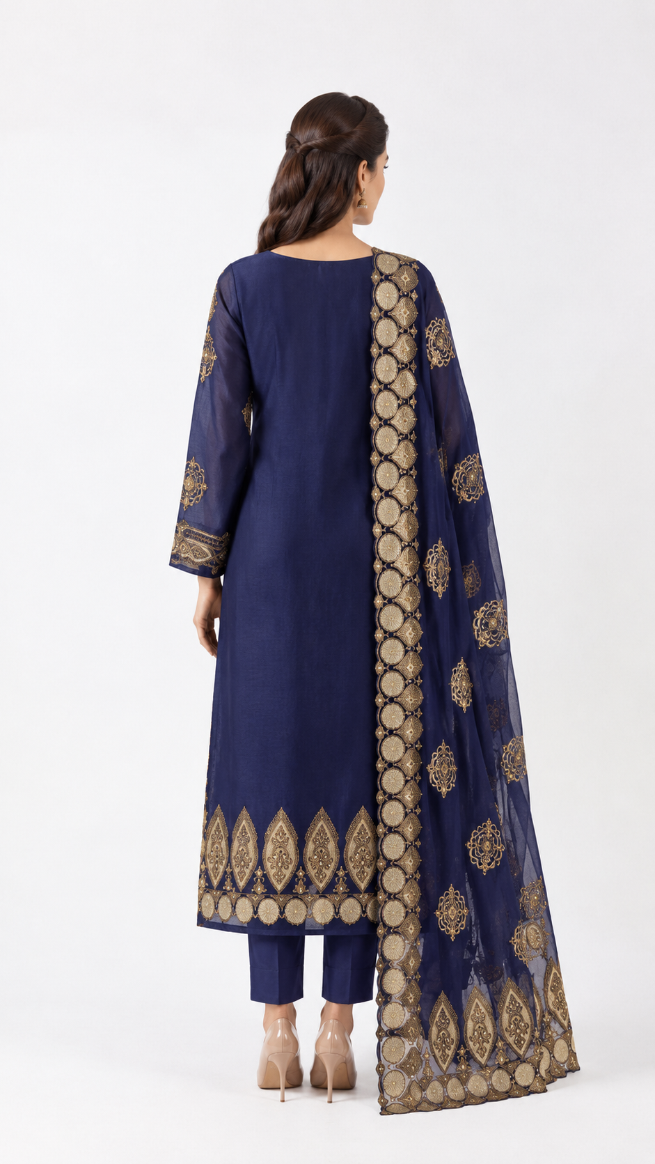 Midnight Blue Embroidered Silk Suit Set