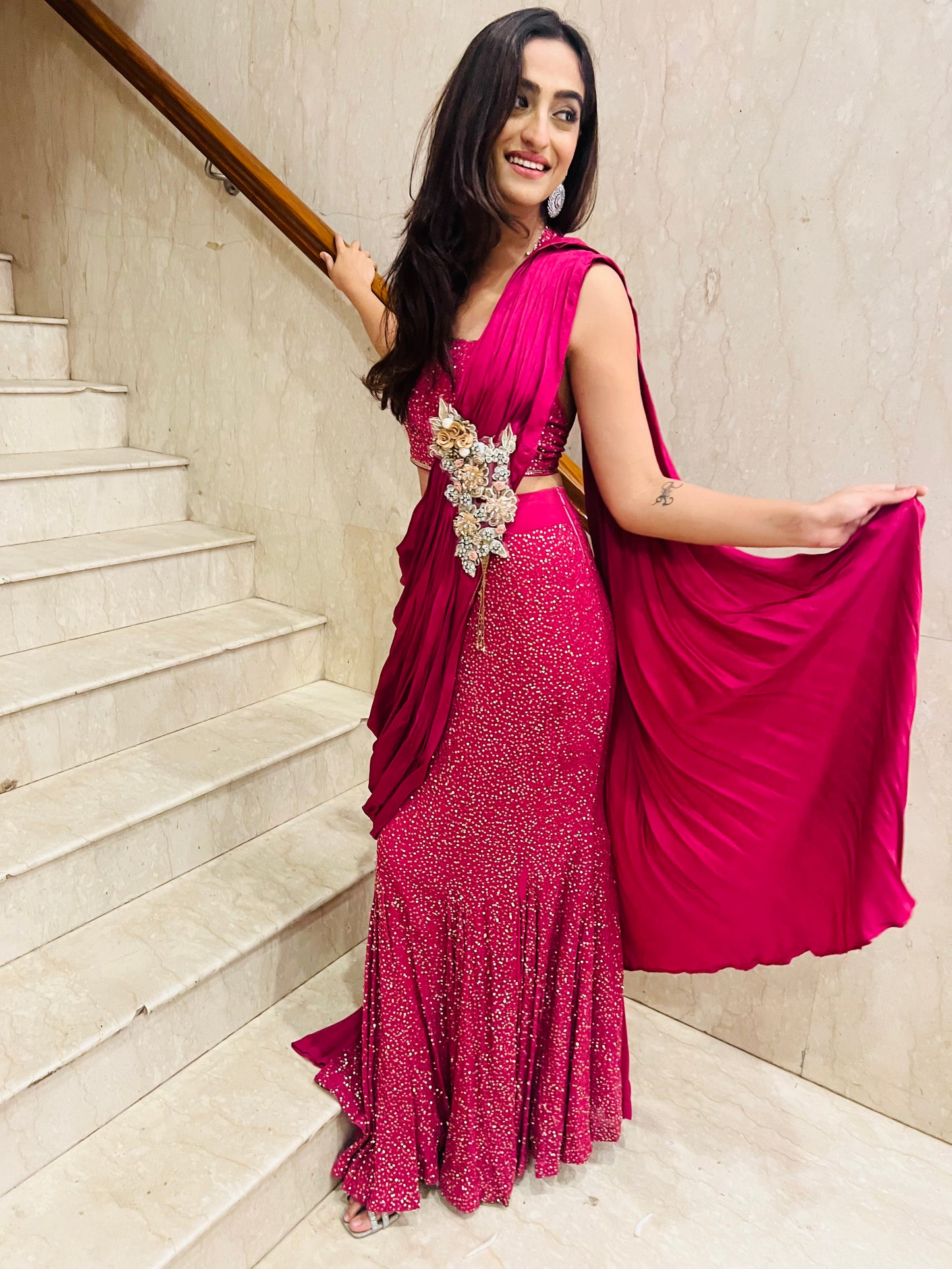Effortless Glamour with Nazaqatt's Designer Drape Saree