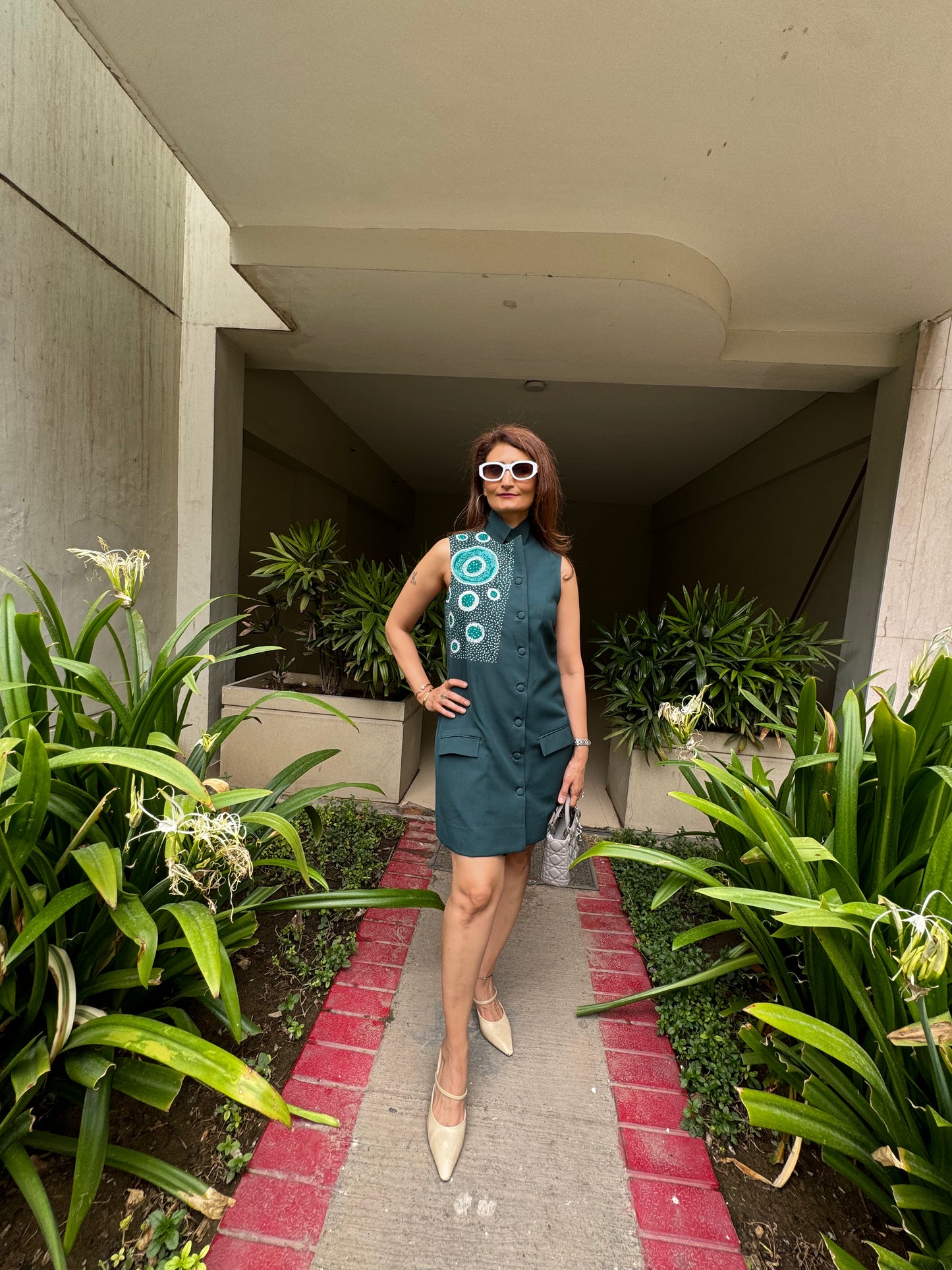 Machine Embroidered Knee-Length Dress - NZD38