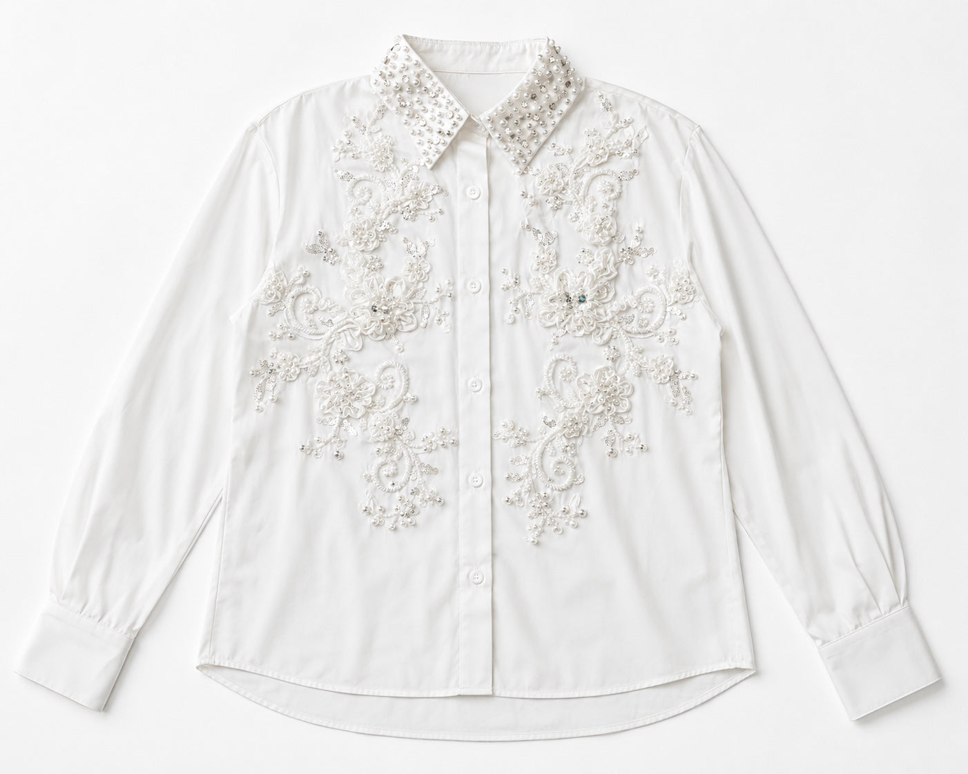 Ivory Luxe Embroidered Satin Shirt