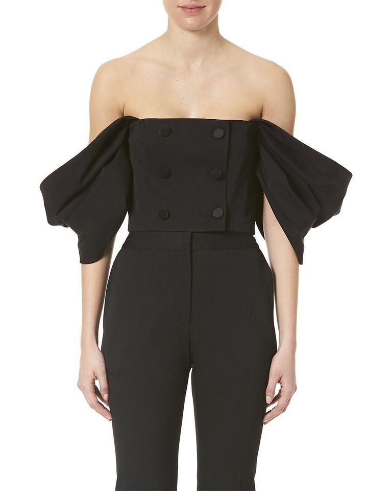 Strapless Black Top and Ruffled Sleeves
