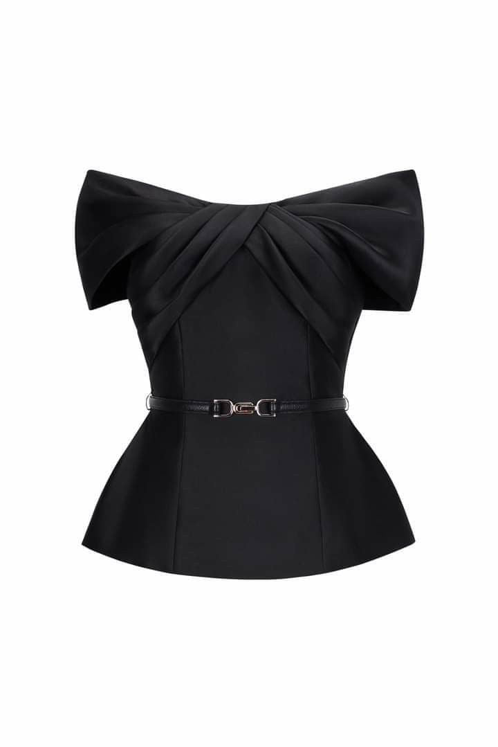Plain Black Satin Top without Belt