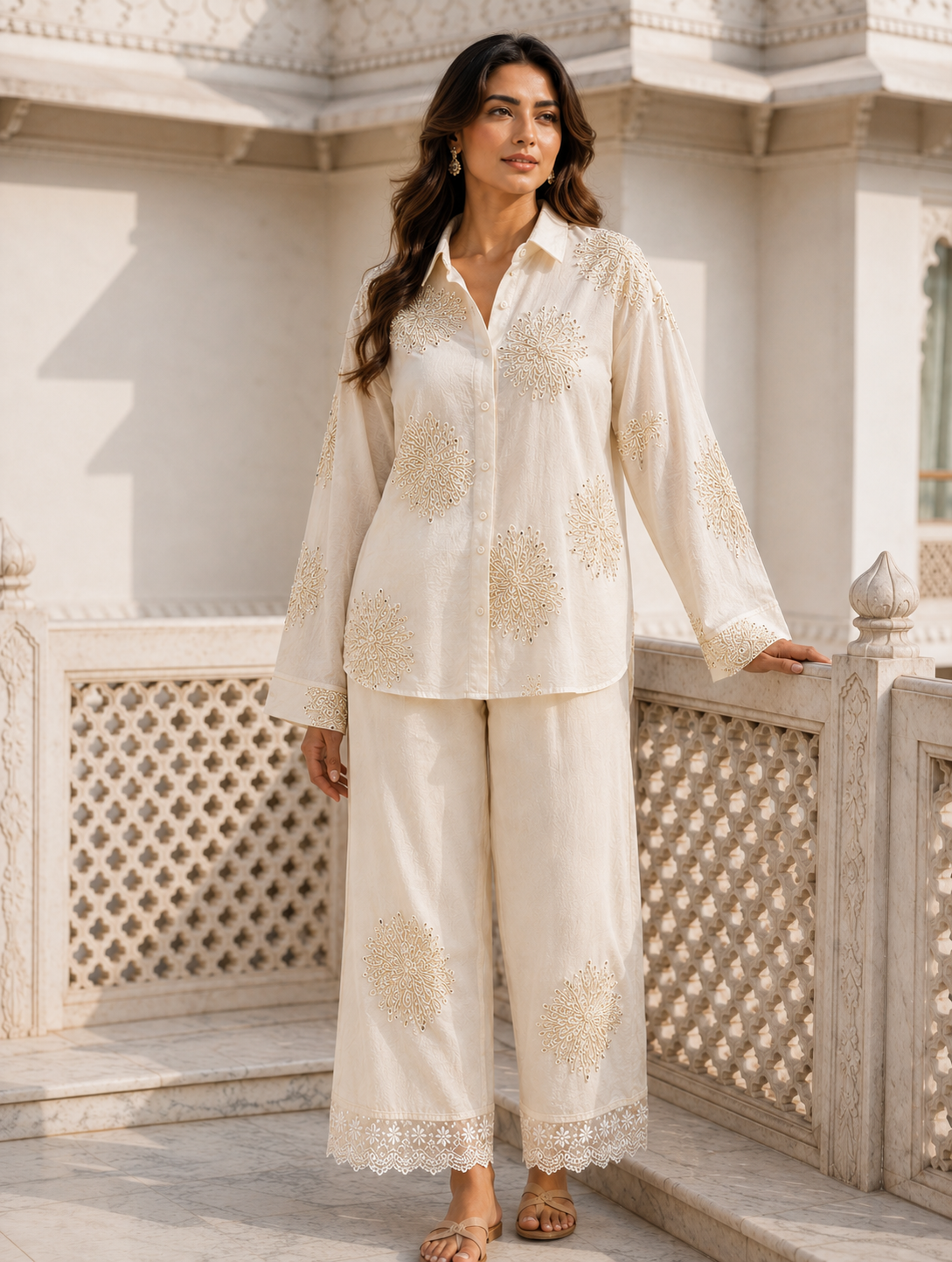 Peach Cotton and Lace Co-Ord Set