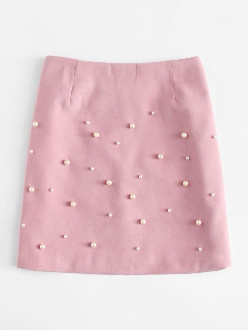 Pearl-Embellished A-Line Skirt