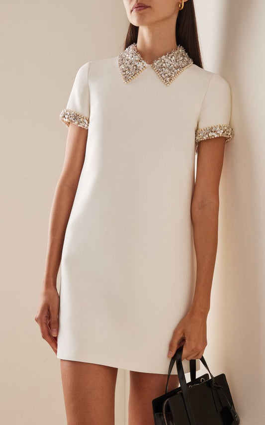 Ivory Embellished Collar Mini Dress