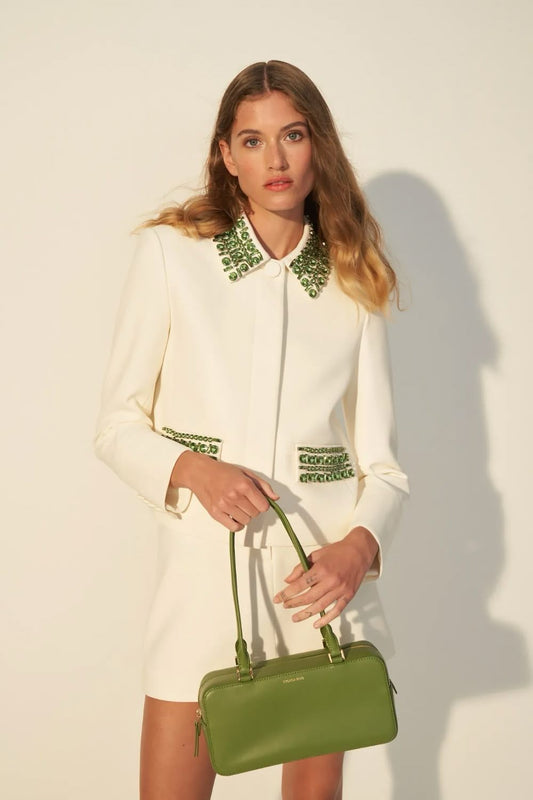 Ivory Embellished Collar Jacket & Shorts Set
