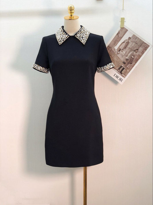Black Embellished Collar Mini Dress