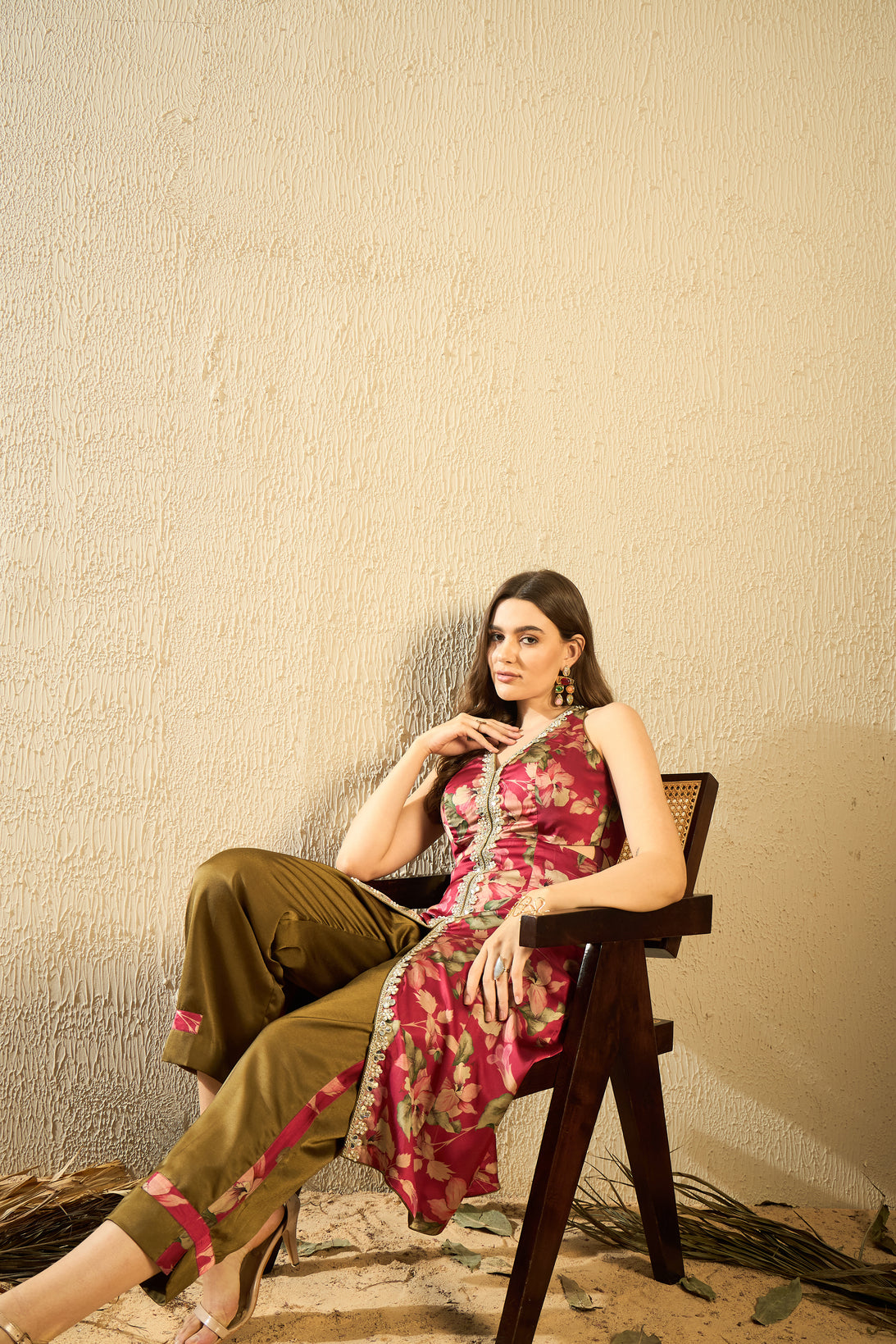 Elegant Kurta Set with Patchwork Detail