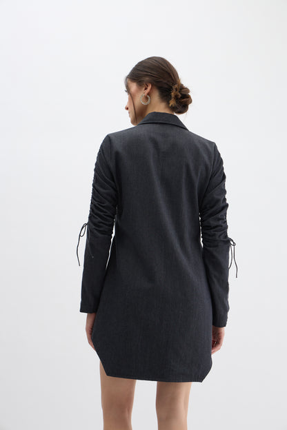 Midnight Bloom Embellished Denim Shirt Dress