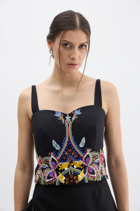 Noir Bloom Embellished Corset