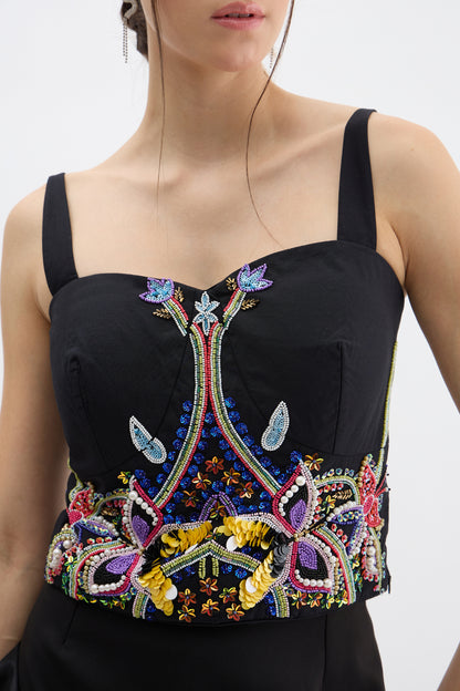 Noir Bloom Embellished Corset