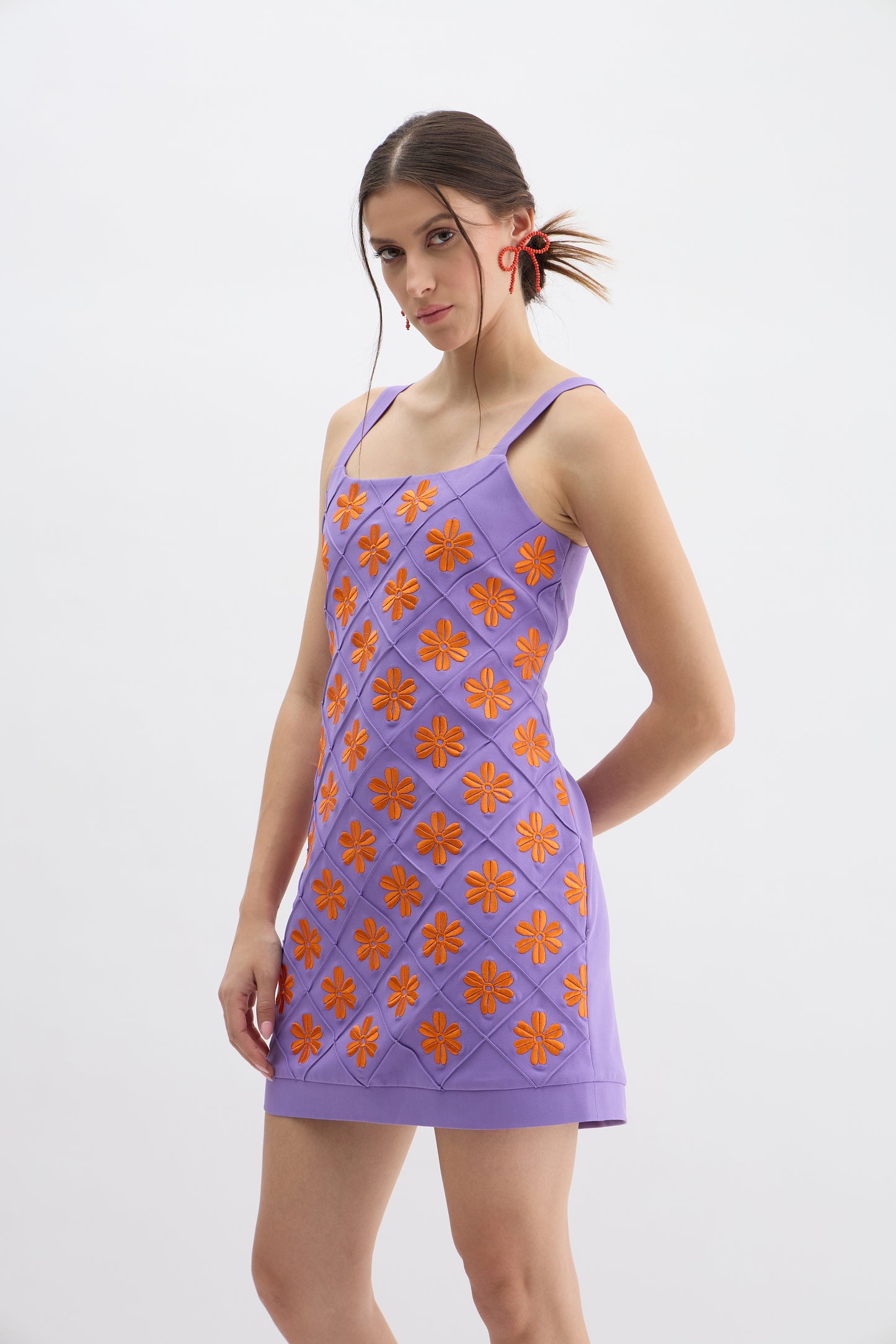 Lavender Dress with Orange Floral Appliqué