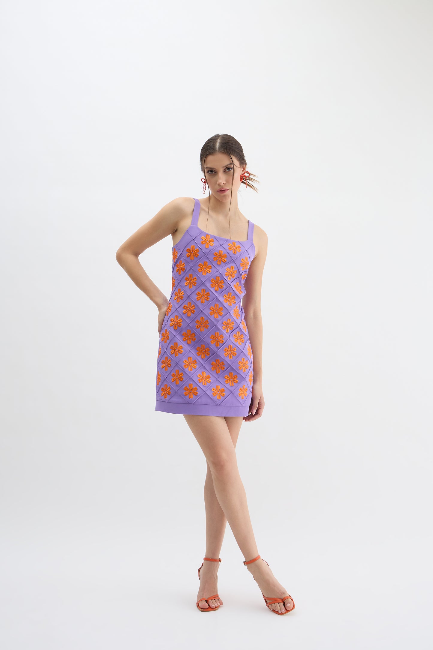 Lavender Dress with Orange Floral Appliqué
