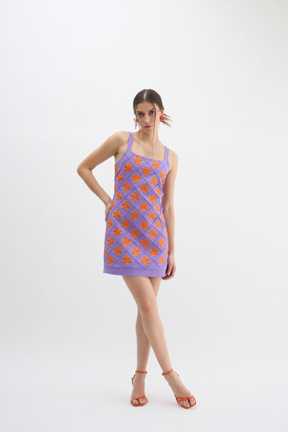 Lavender Dress with Orange Floral Appliqué