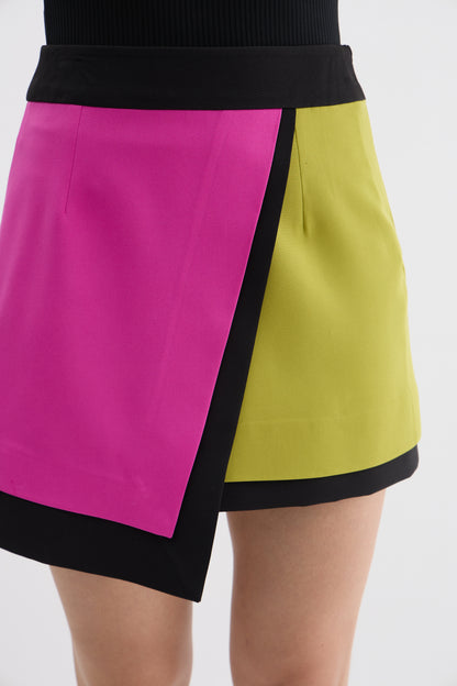 Neon Pop Colorblock Wrap Mini Skirt