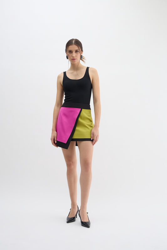 Neon Pop Colorblock Wrap Mini Skirt