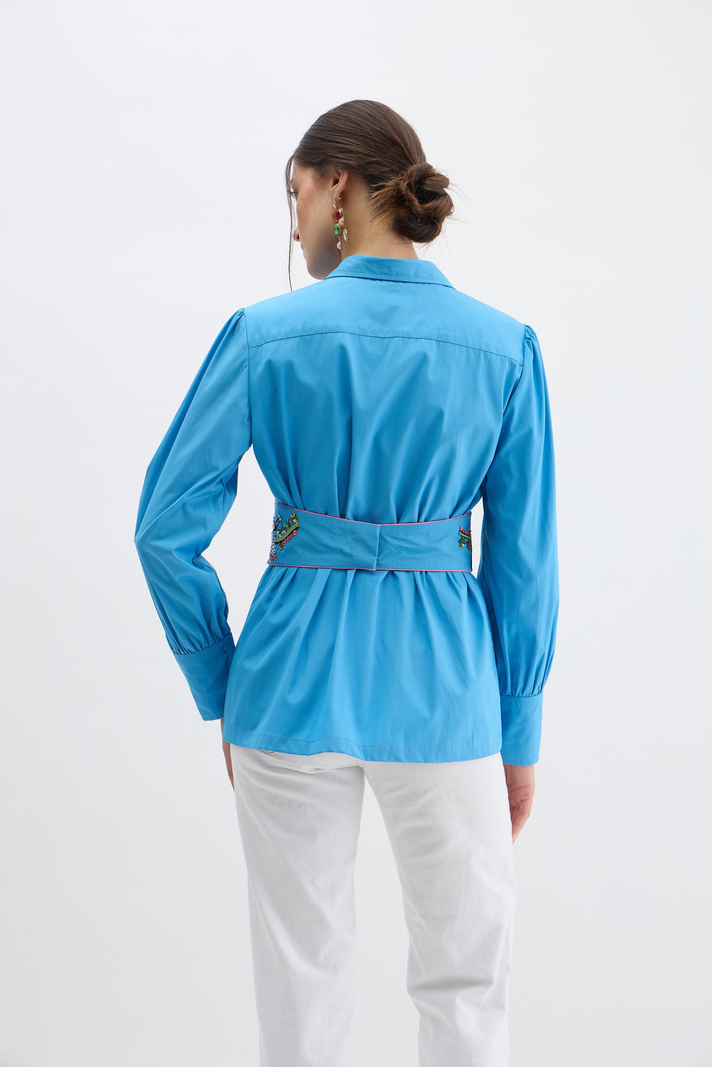 Azure Bloom Embroidered Waist Shirt