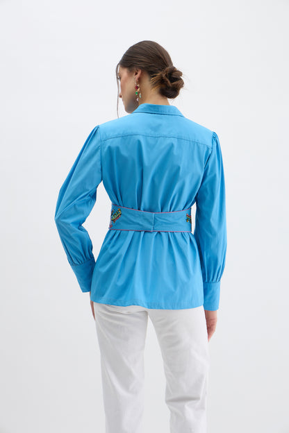 Azure Bloom Embroidered Waist Shirt