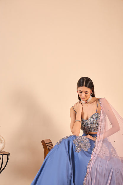 Satin Lehenga with Extensive Hand Embroidery