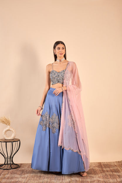 Satin Lehenga with Extensive Hand Embroidery